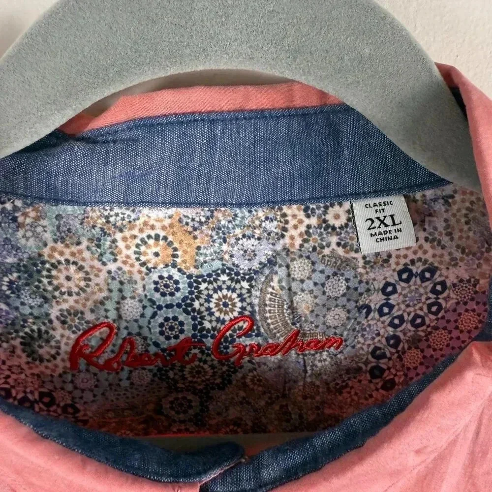Robert Graham Long Sleeve Button Up Salmon‎ Pink XXL